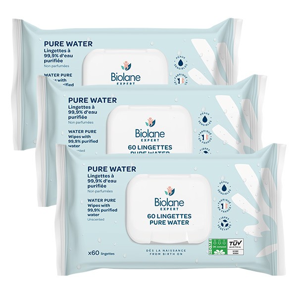 Lingettes à l'eau pure Biolane - Pack de 3