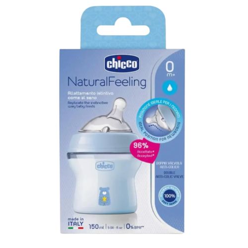 Chicco Biberon Natural Feeling 0M 150Ml Bleu Packaging