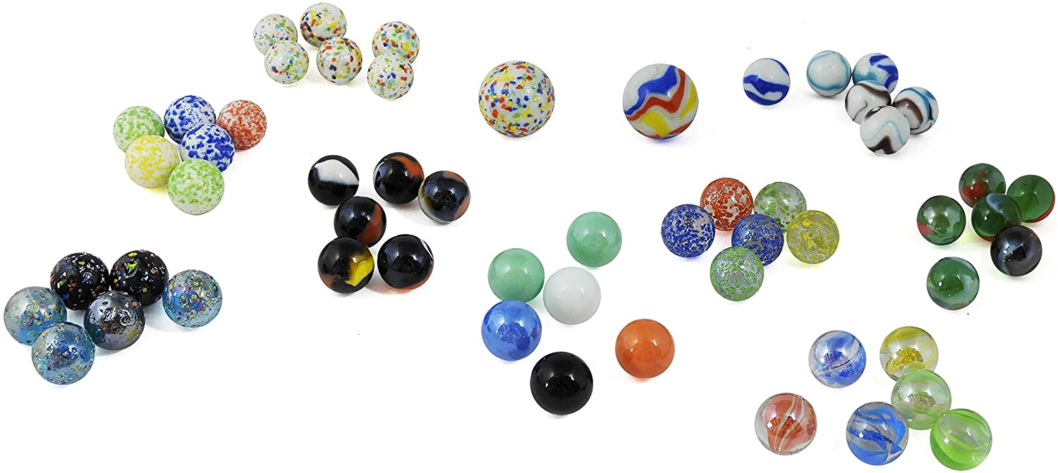 Coffret de 163 billes en verre colorées - 4 tailles et 12 styles