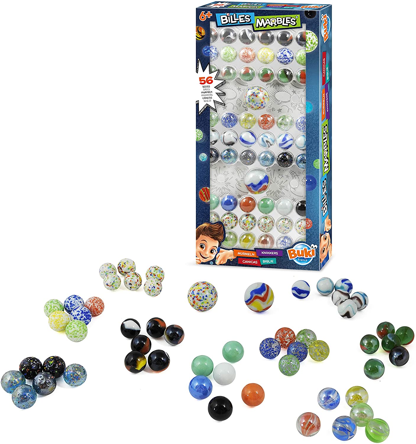 Coffret de 56 Billes Colorées Buki France