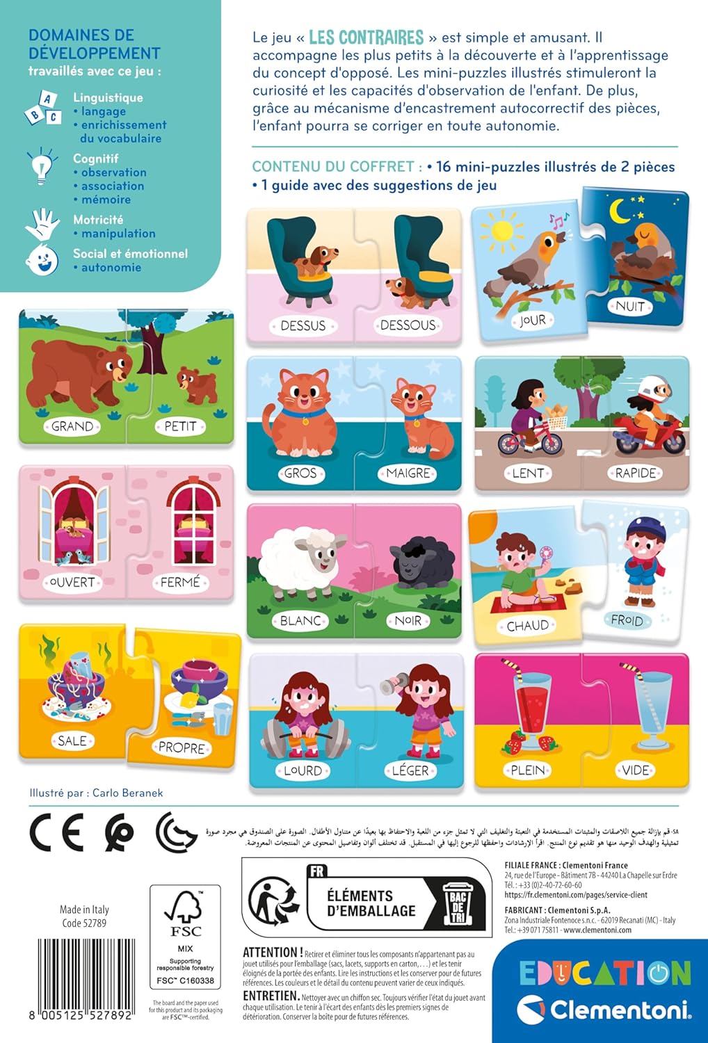 Mini-puzzles Les Contraires - 16 puzzles éducatifs