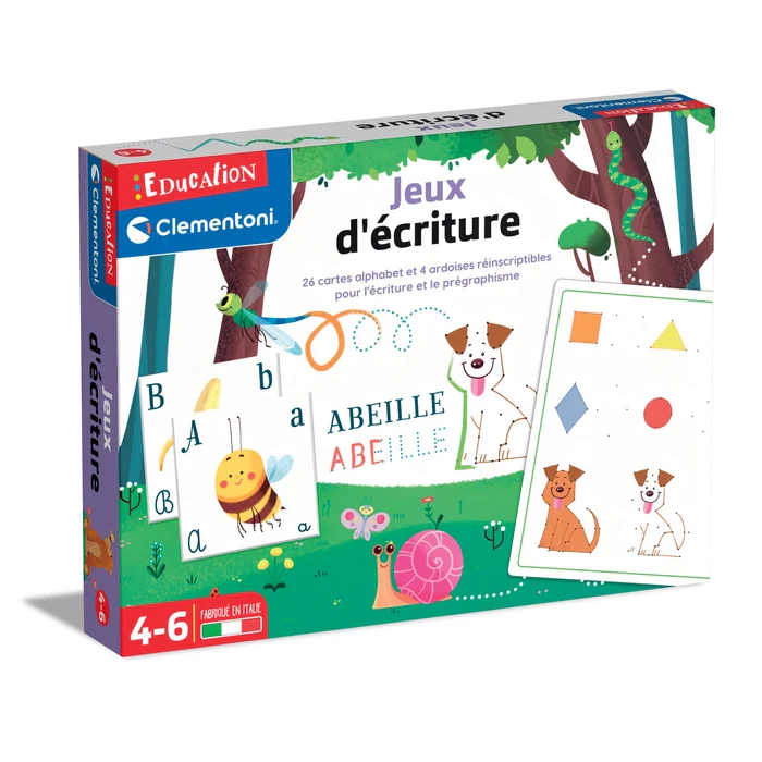 Jeu d'écriture alphabet réinscriptible avec 26 cartes et ardoises