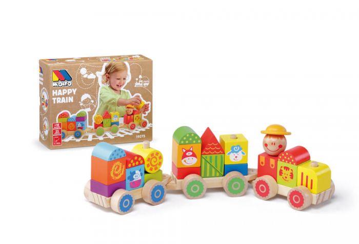 Petit Train Happy Train Molto en bois avec animaux de la ferme