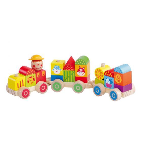 Train Happy Train en bois avec 28 blocs colorés à assembler