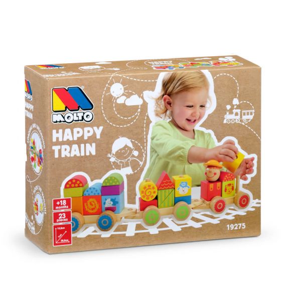 Train Happy Train en bois avec animaux de la ferme