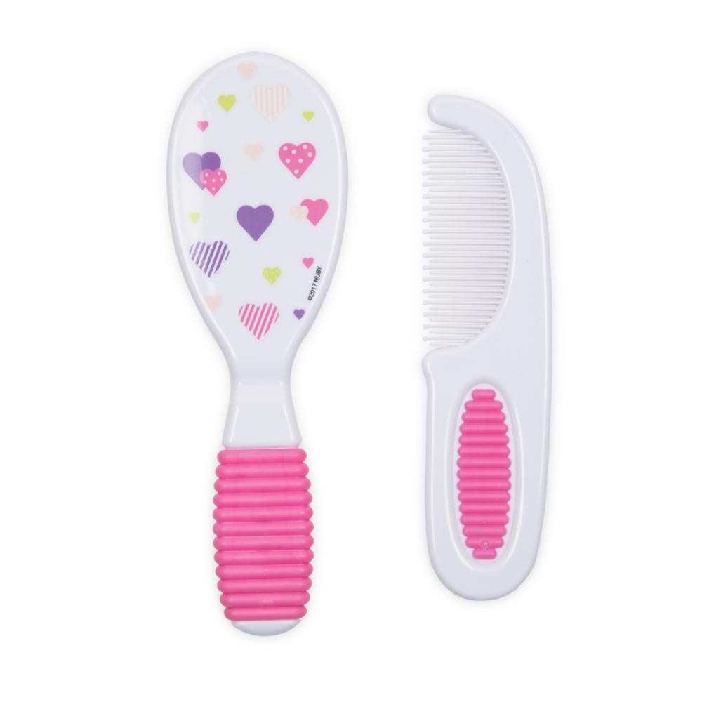 Set Brosse et Peigne Bébé Nuby - Manche Antidérapant Cœurs